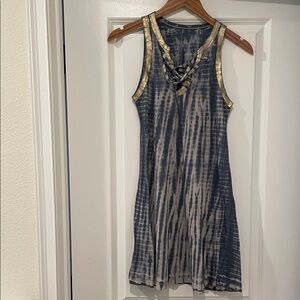 NATURAL LIFE Blue Tie Dye & Gold Hippie Sleeveless Dress small